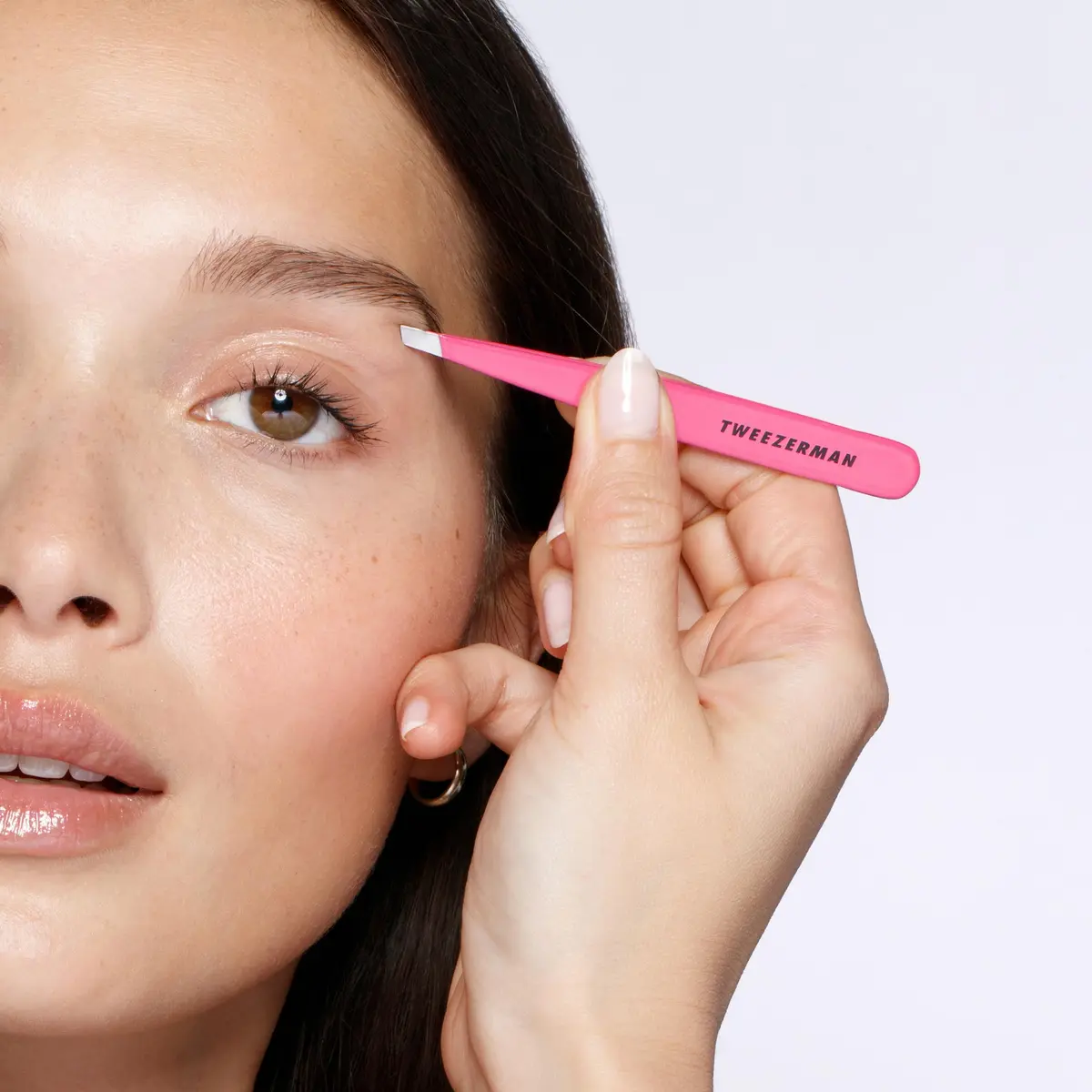 Tweezerman Slant Tweezer Neon Pink | Precision Eyebrow Shaping Tool - view 3