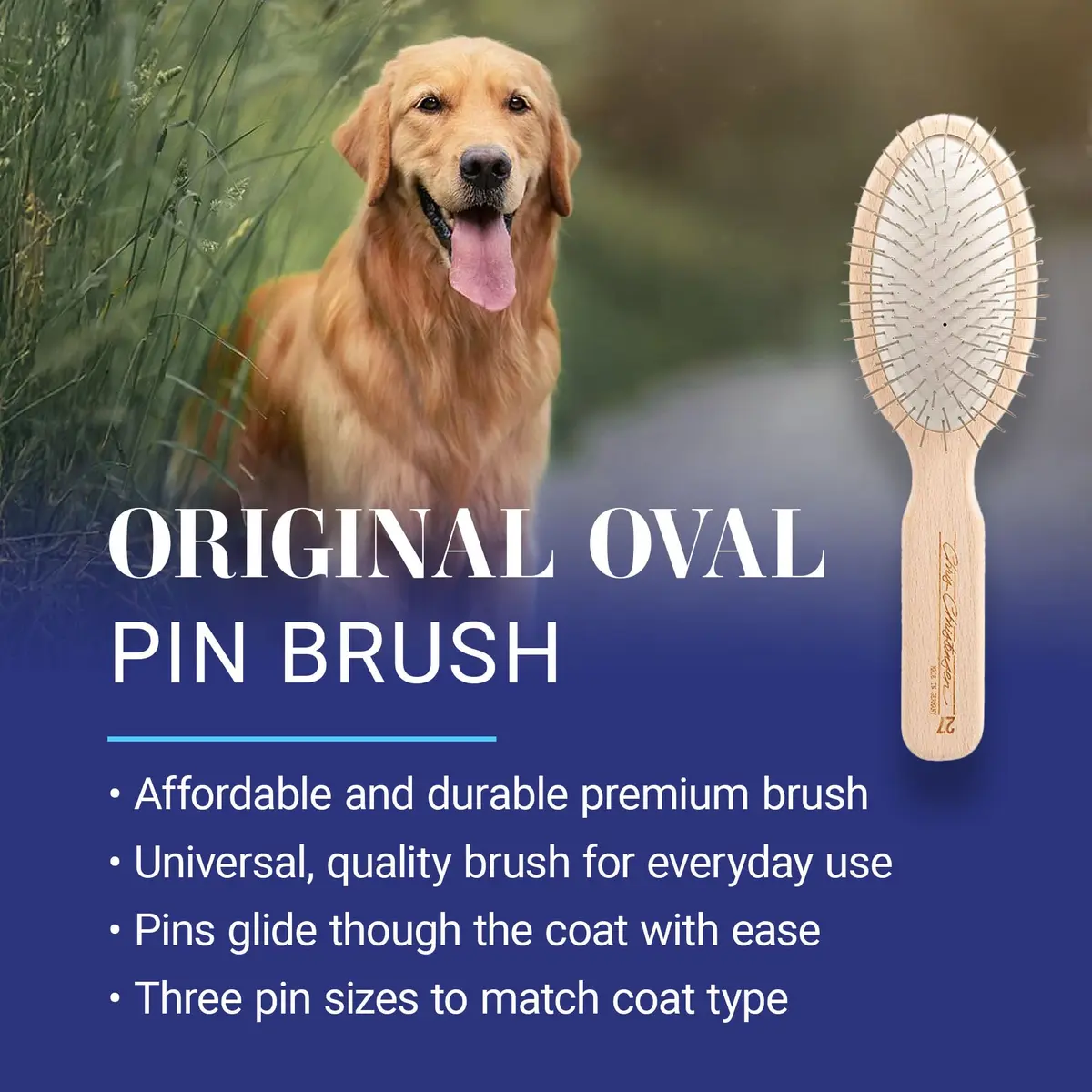 Chris Christensen Dog Brush 27mm Oval Pin | Professional Grooming Tool for Sensitive Dogs - view 2