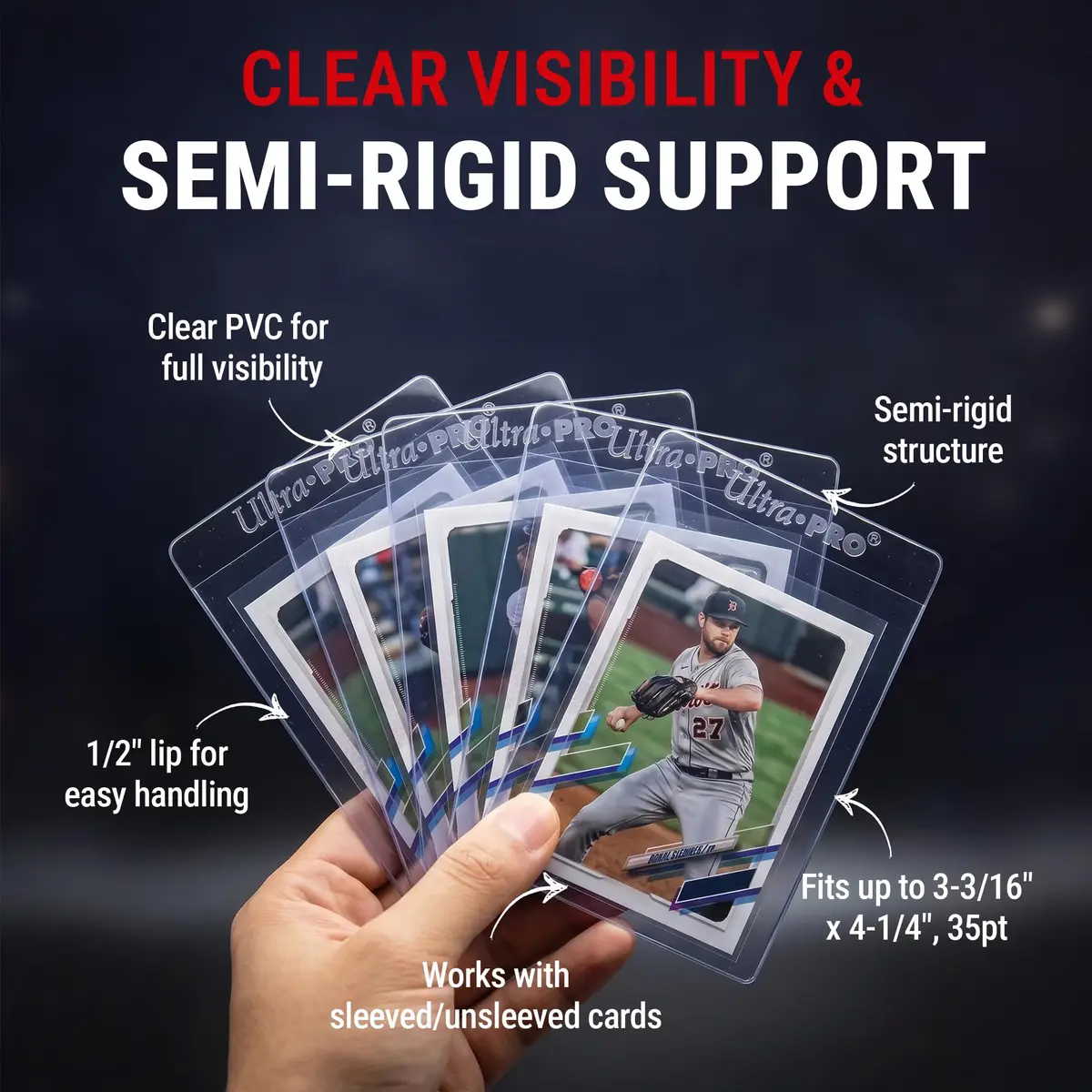 Ultra Pro Tall Semi-Rigid Card Holders 200 Pack | Supports PSA, BGS, CGC Submission - view 3