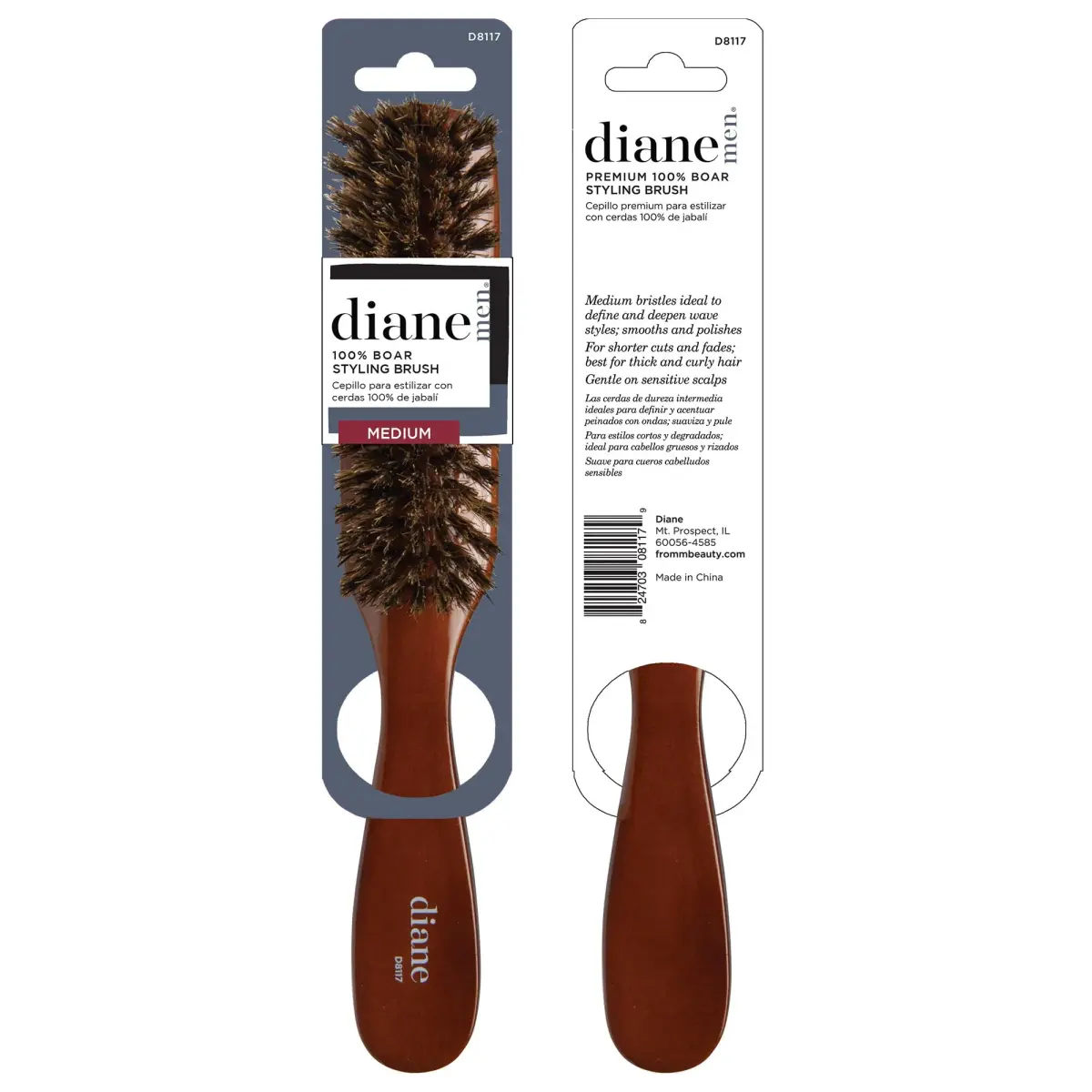 Diane Premium 100% Boar Bristle Styling Brush for Men & Barbers | 7-Row Medium Bristles for Thick Coarse Hair - view 6