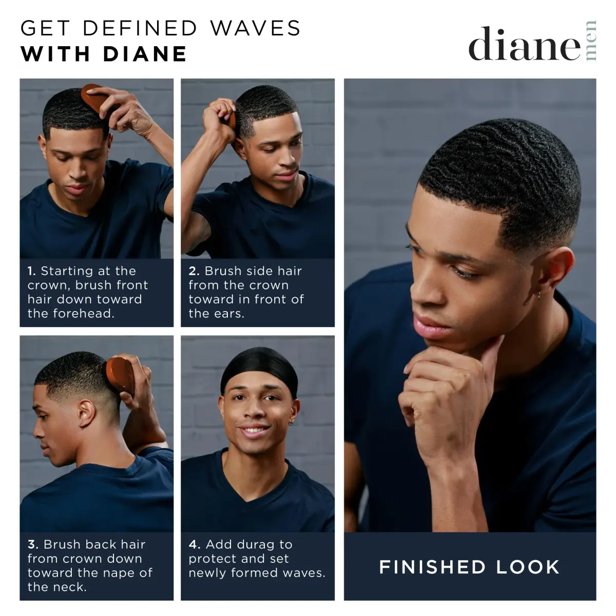 Diane Premium 100% Boar Bristle Styling Brush for Men & Barbers | 7-Row Medium Bristles for Thick Coarse Hair - view 4