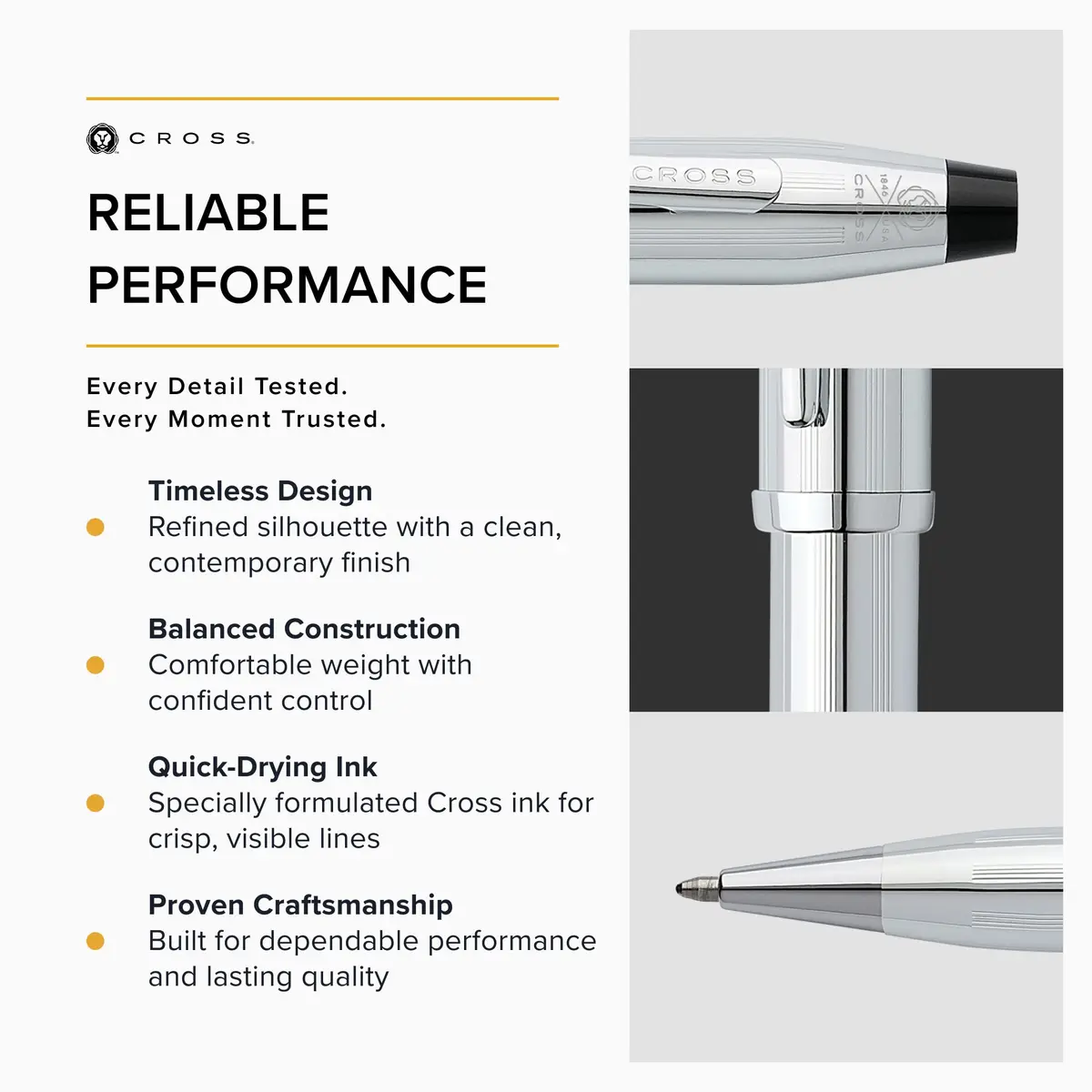Cross Century II Lustrous Chrome Ballpoint Pen | Medium Point, Black Ink | Refillable, Elegant Design - view 5