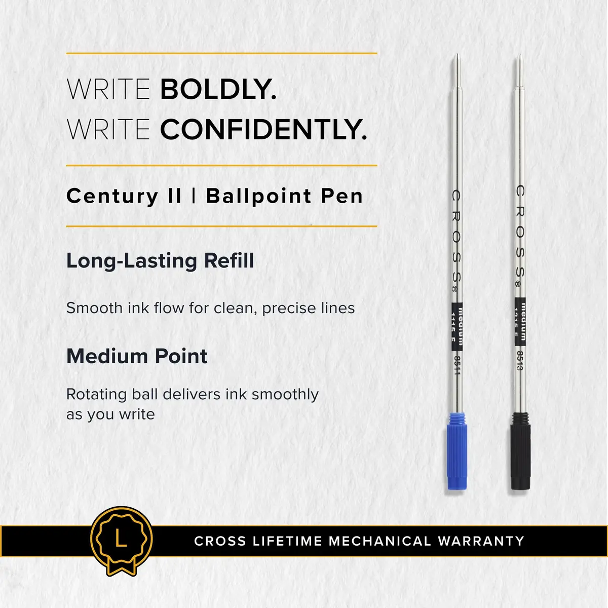 Cross Century II Lustrous Chrome Ballpoint Pen | Medium Point, Black Ink | Refillable, Elegant Design - view 7