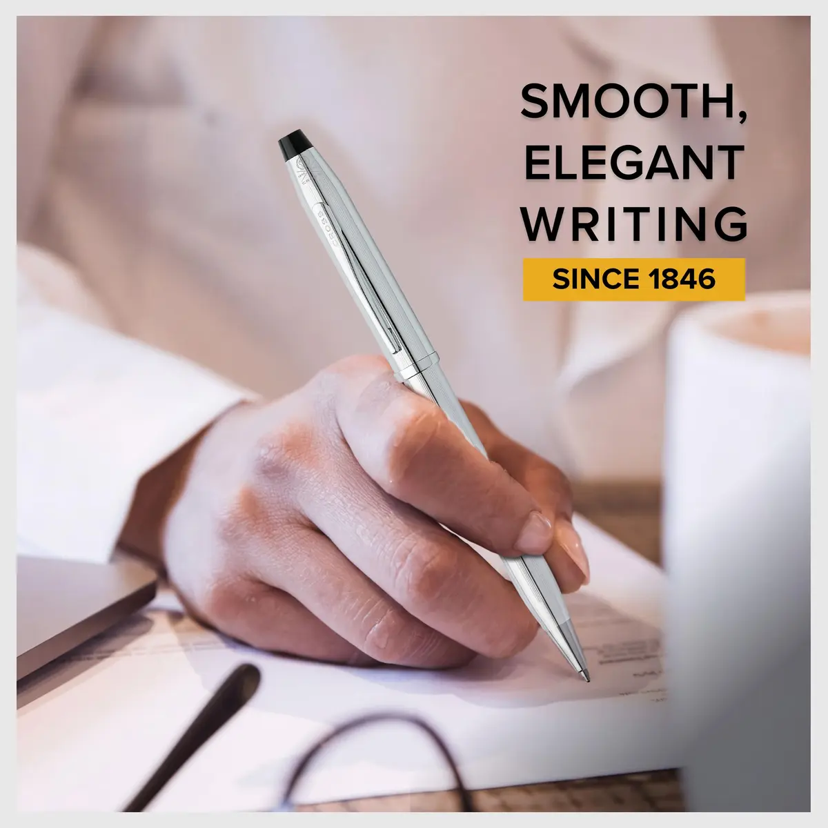 Cross Century II Lustrous Chrome Ballpoint Pen | Medium Point, Black Ink | Refillable, Elegant Design - view 3