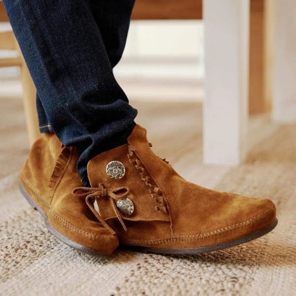 Minnetonka Men's Two Button Boot Brown 10 M US | Classic Western Moccasin Style - view 3