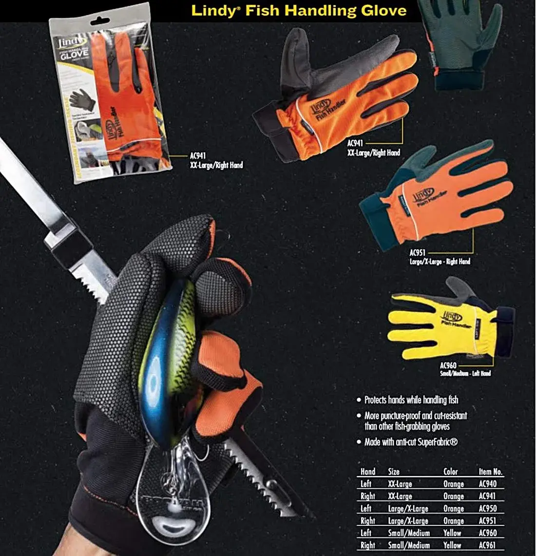 Lindy Fish Handling Glove Small/Medium Left-Hand Yellow | Puncture-Proof Cut-Resistant SuperFabric - view 5