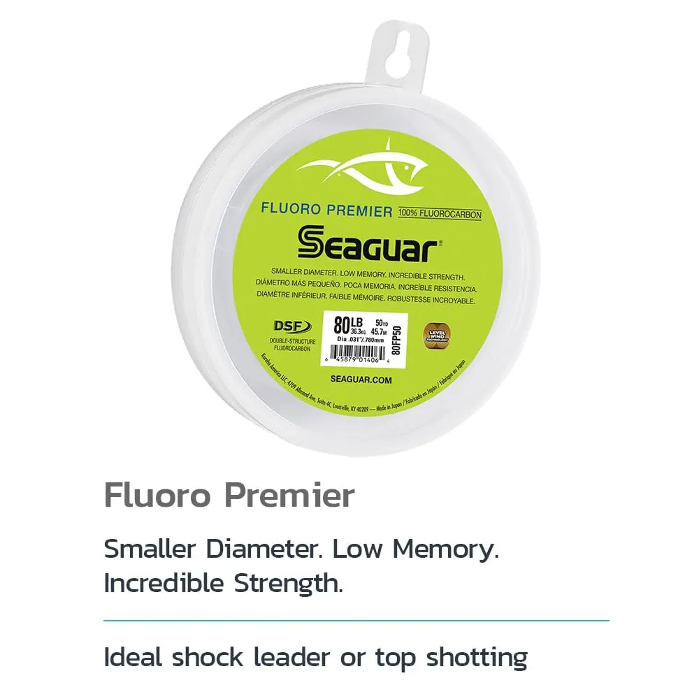 Seaguar Fluoro Premier Leader Material 40lbs | Virtually Invisible, High Knot Strength, Saltwater-Ready - view 2