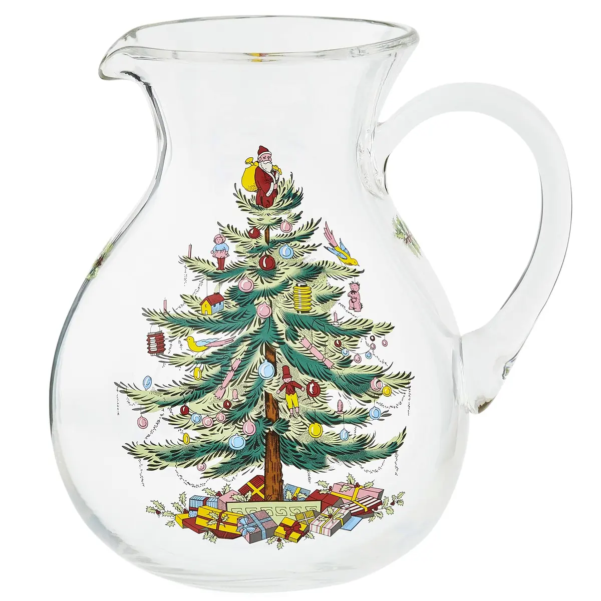 Spode Christmas Tree Glass Pitcher with Handle, 96 Oz | Festive Holiday Decor & Serving - main product image