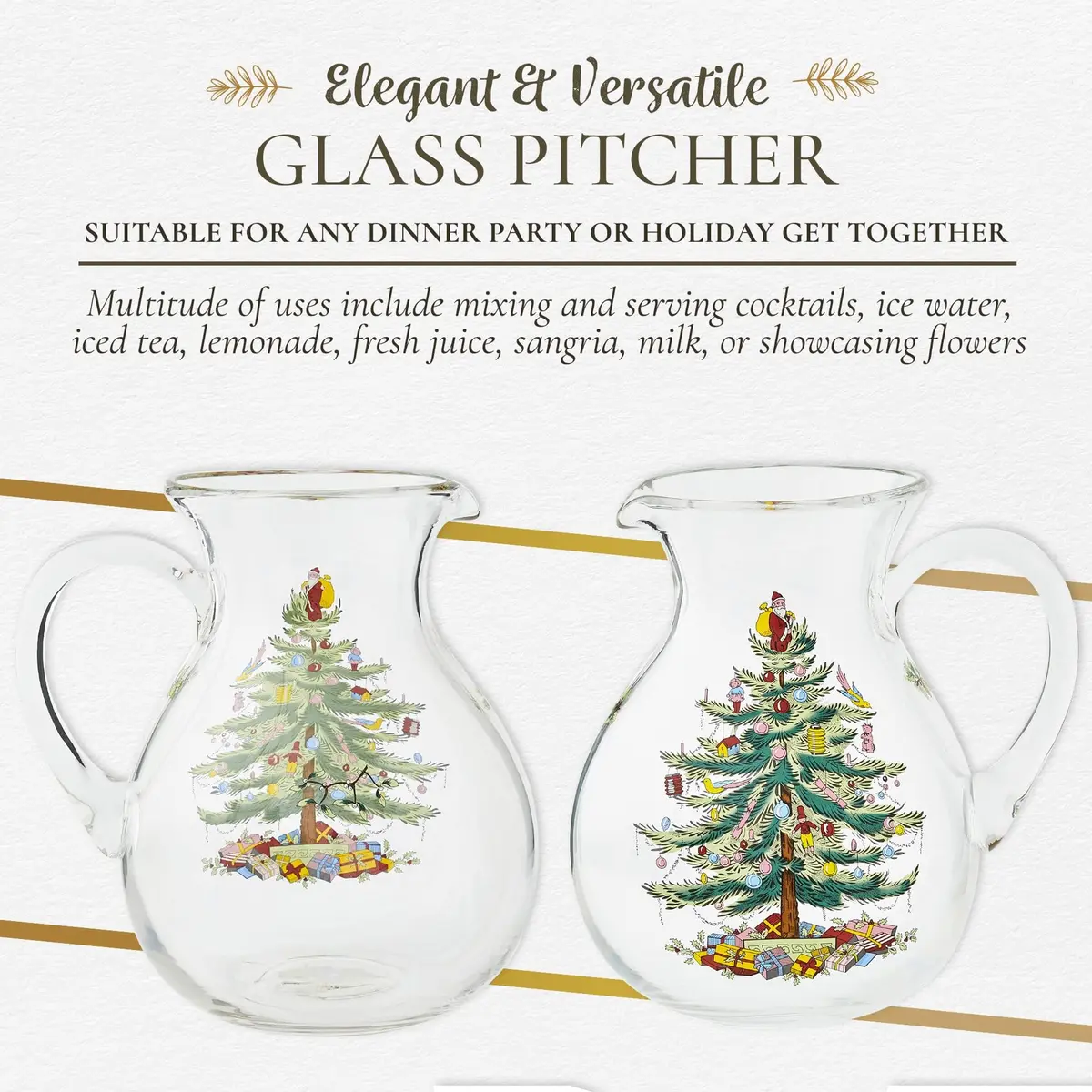 Spode Christmas Tree Glass Pitcher with Handle, 96 Oz | Festive Holiday Decor & Serving - view 6