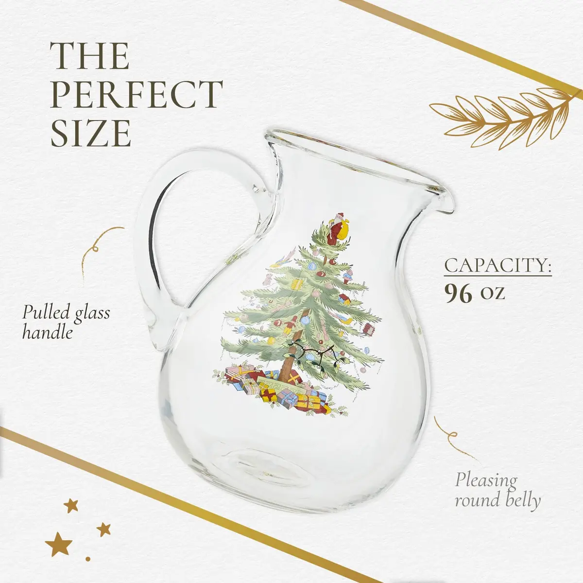 Spode Christmas Tree Glass Pitcher with Handle, 96 Oz | Festive Holiday Decor & Serving - view 7