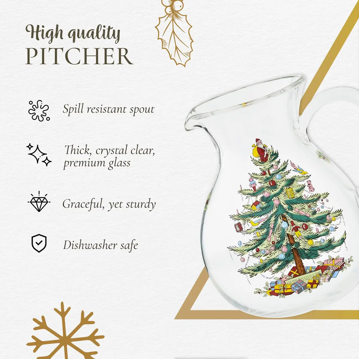 Spode Christmas Tree Glass Pitcher with Handle, 96 Oz | Festive Holiday Decor & Serving - view 8