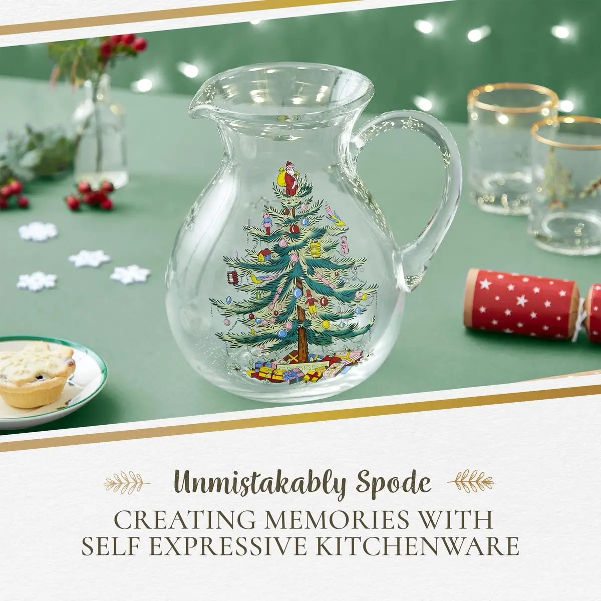 Spode Christmas Tree Glass Pitcher with Handle, 96 Oz | Festive Holiday Decor & Serving - view 9