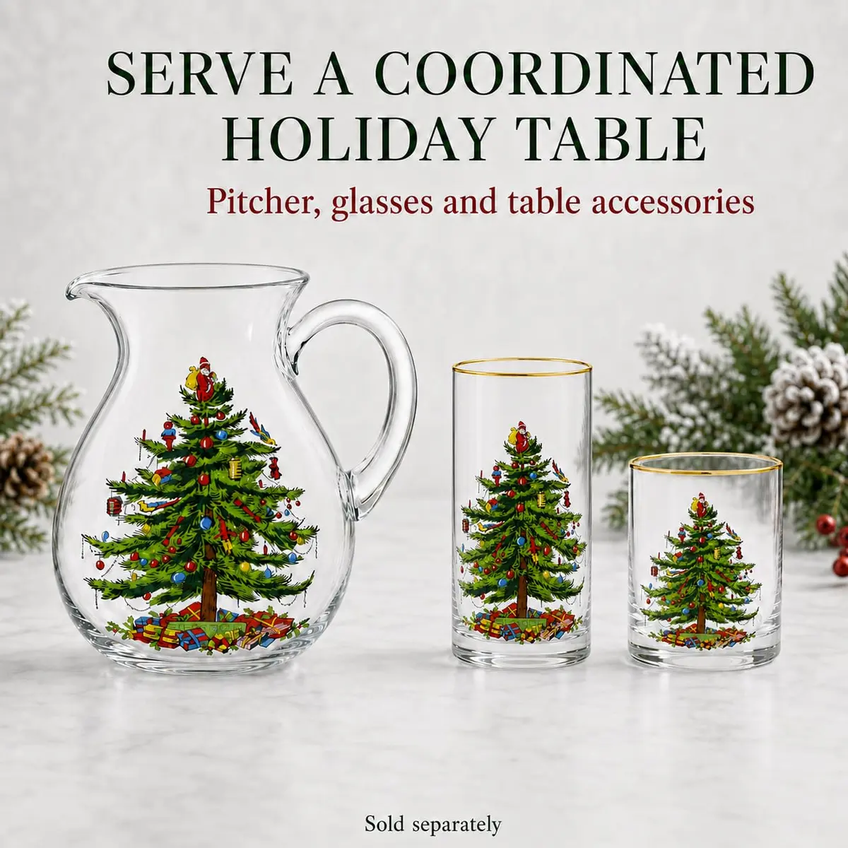 Spode Christmas Tree Glass Pitcher with Handle, 96 Oz | Festive Holiday Decor & Serving - view 2