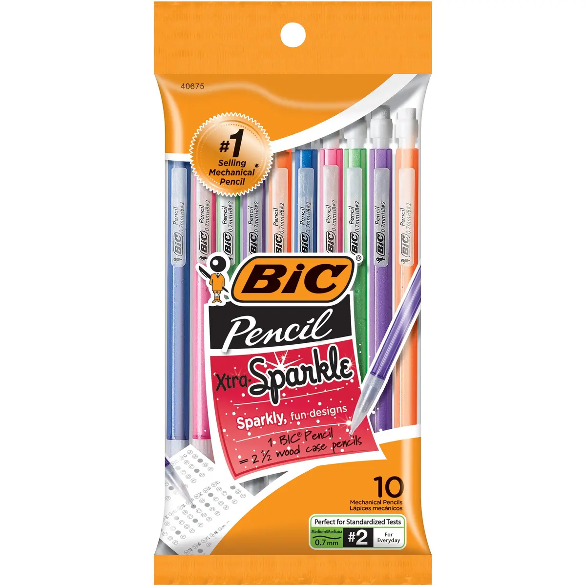 BIC Xtra Sparkle Mechanical Pencil 0.7 mm | Colorful Barrel, Medium Point, 10 Count - main product image