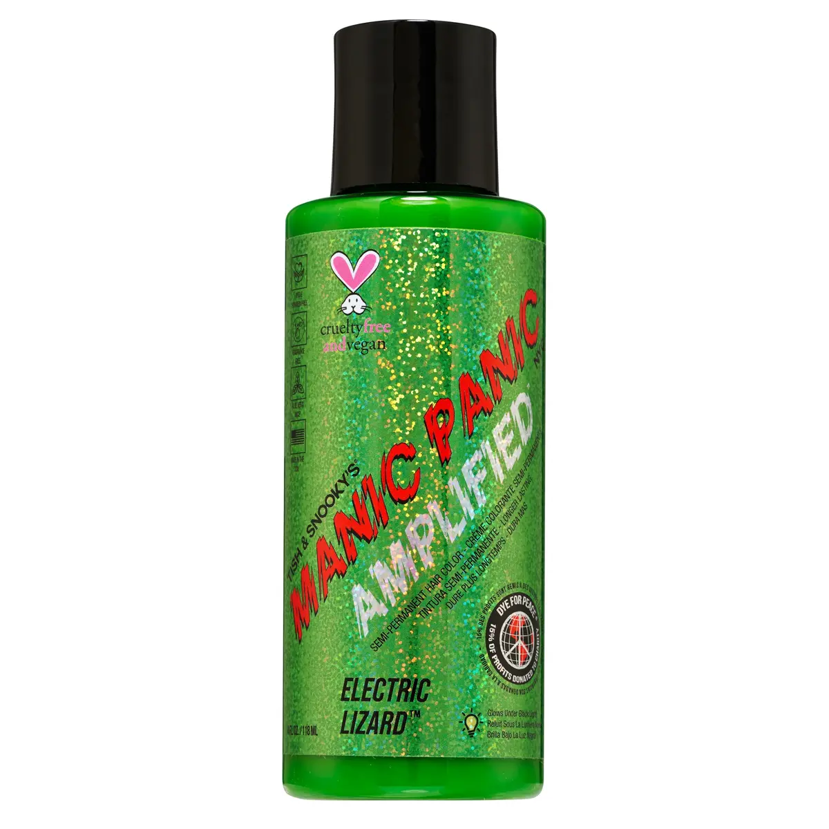 MANIC PANIC Electric Lizard Green Hair Color - Amplified - 118ml (4 Fl Oz) | Neon Green Hair Dye That Glows Under Blacklight - main product image