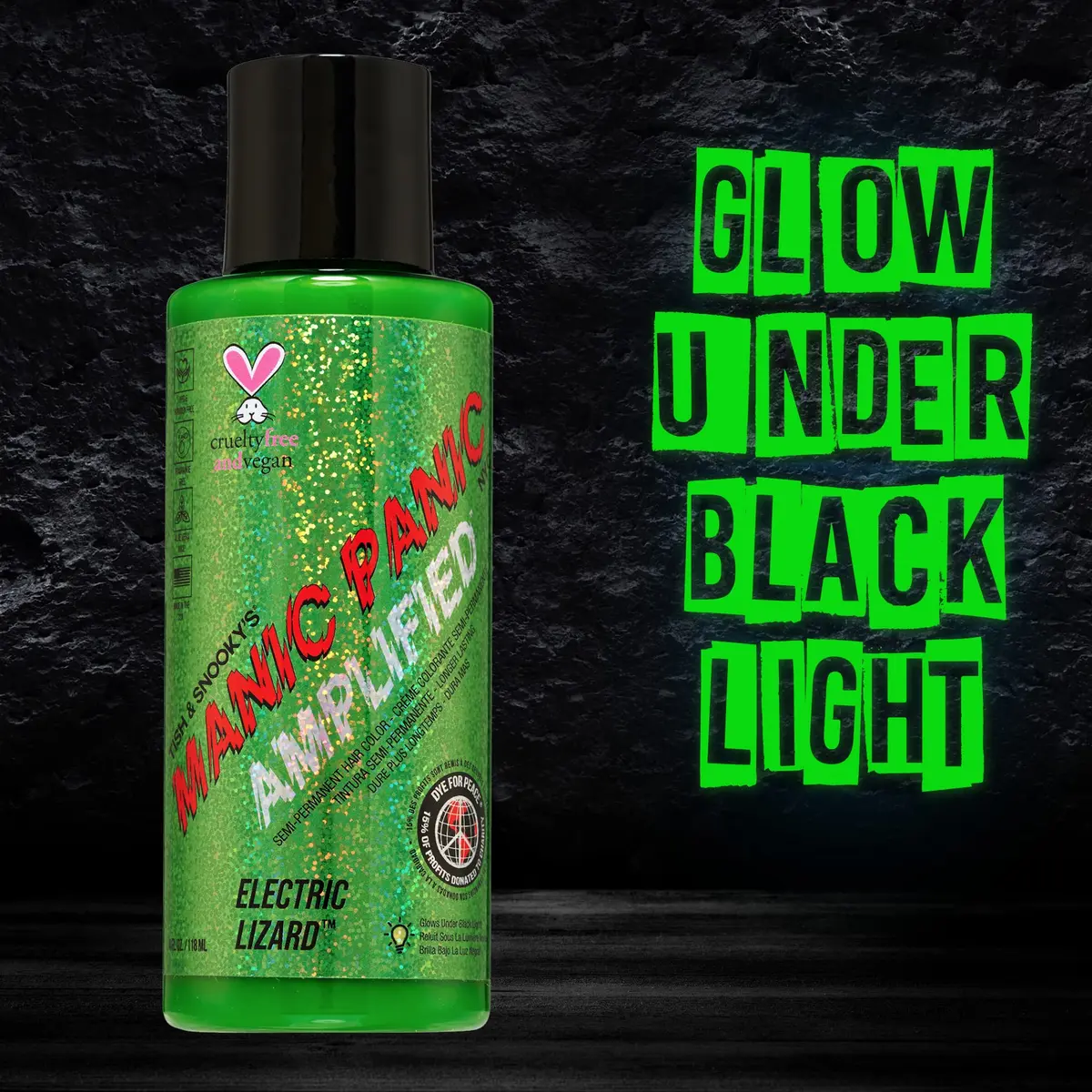 MANIC PANIC Electric Lizard Green Hair Color - Amplified - 118ml (4 Fl Oz) | Neon Green Hair Dye That Glows Under Blacklight - view 2