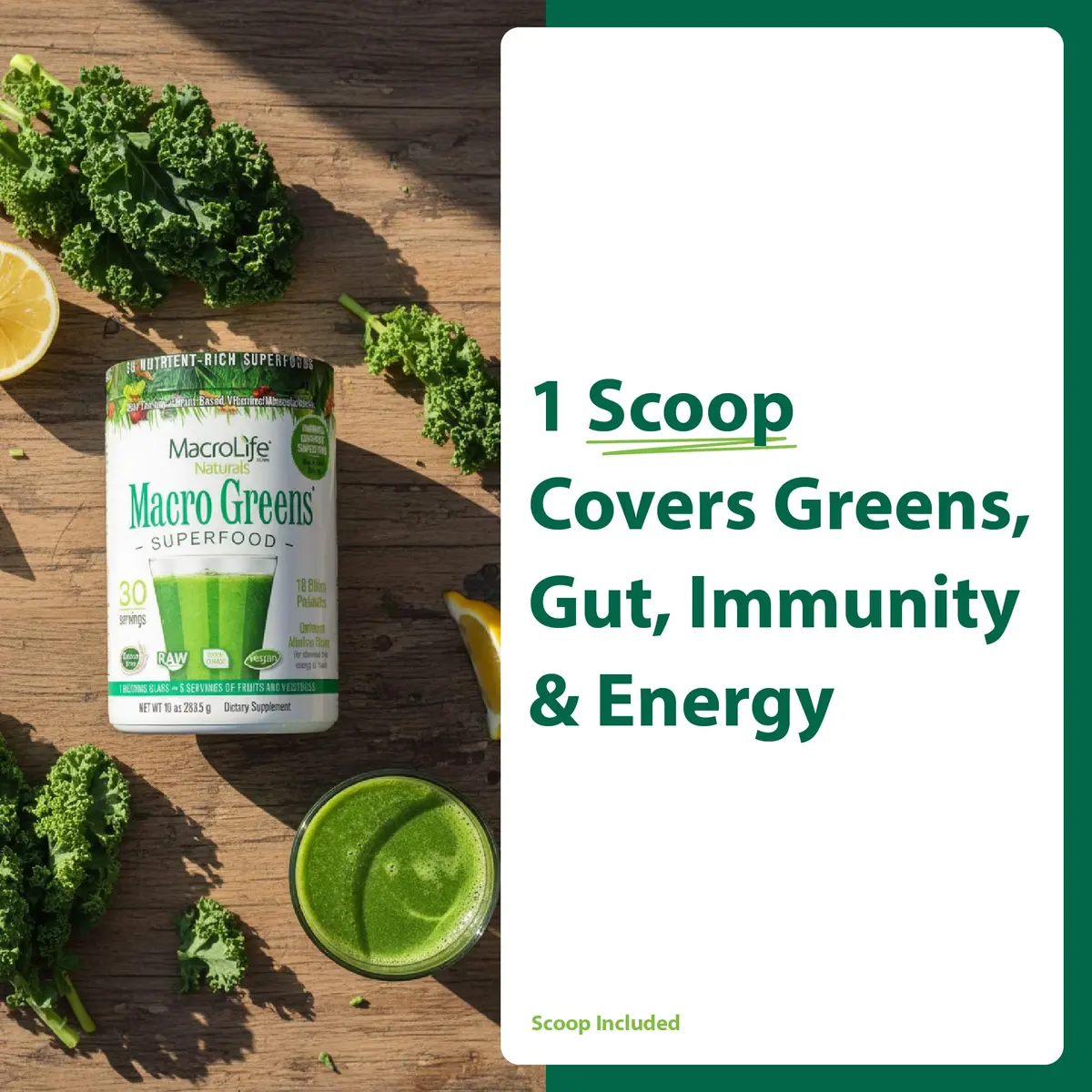 MacroLife Naturals Macro Greens Superfood Powder, 30 Servings (10oz) | Organic, Vegan, Antioxidant Support - view 3