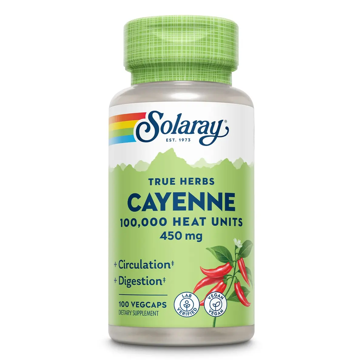 SOLARAY Cayenne 100,000 Heat Units, VegCaps | Supports Digestion & Circulation - main product image