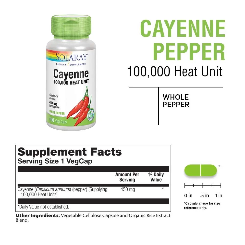 SOLARAY Cayenne 100,000 Heat Units, VegCaps | Supports Digestion & Circulation - view 3