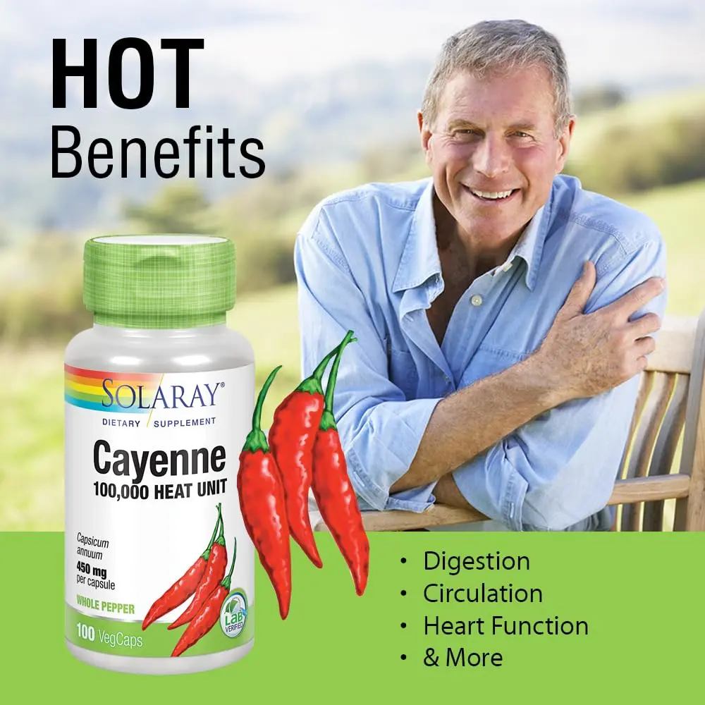 SOLARAY Cayenne 100,000 Heat Units, VegCaps | Supports Digestion & Circulation - view 4