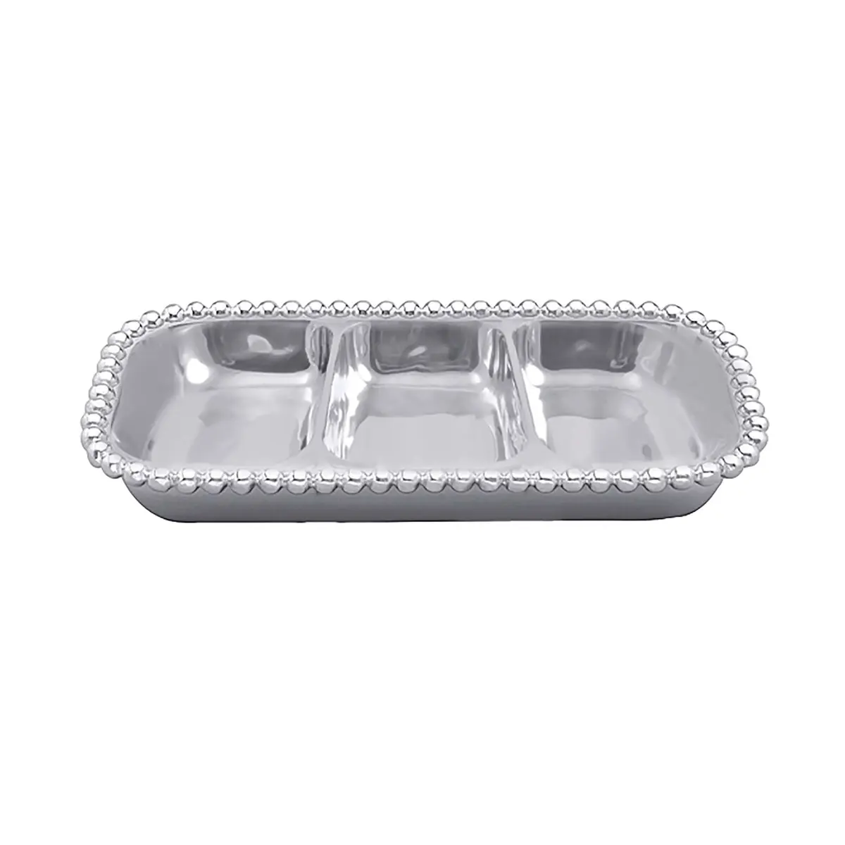 MARIPOSA Pearled Small 3-Section Server | Recycled Aluminum, Silver, 12.5" x 6.3" - main product image