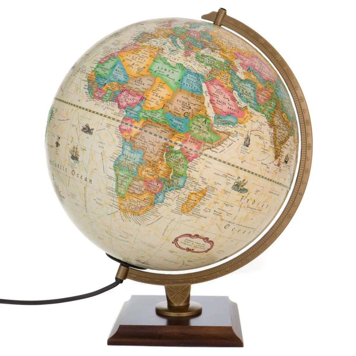Replogle Globe 12in Illuminated Carlyle Small Globe Off-White | Handcrafted, Lighted Globe with Walnut Finish Base - view 2