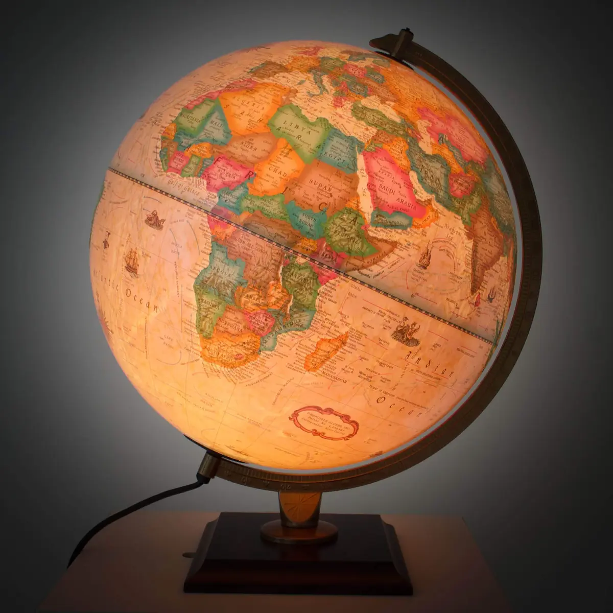 Replogle Globe 12in Illuminated Carlyle Small Globe Off-White | Handcrafted, Lighted Globe with Walnut Finish Base - view 3