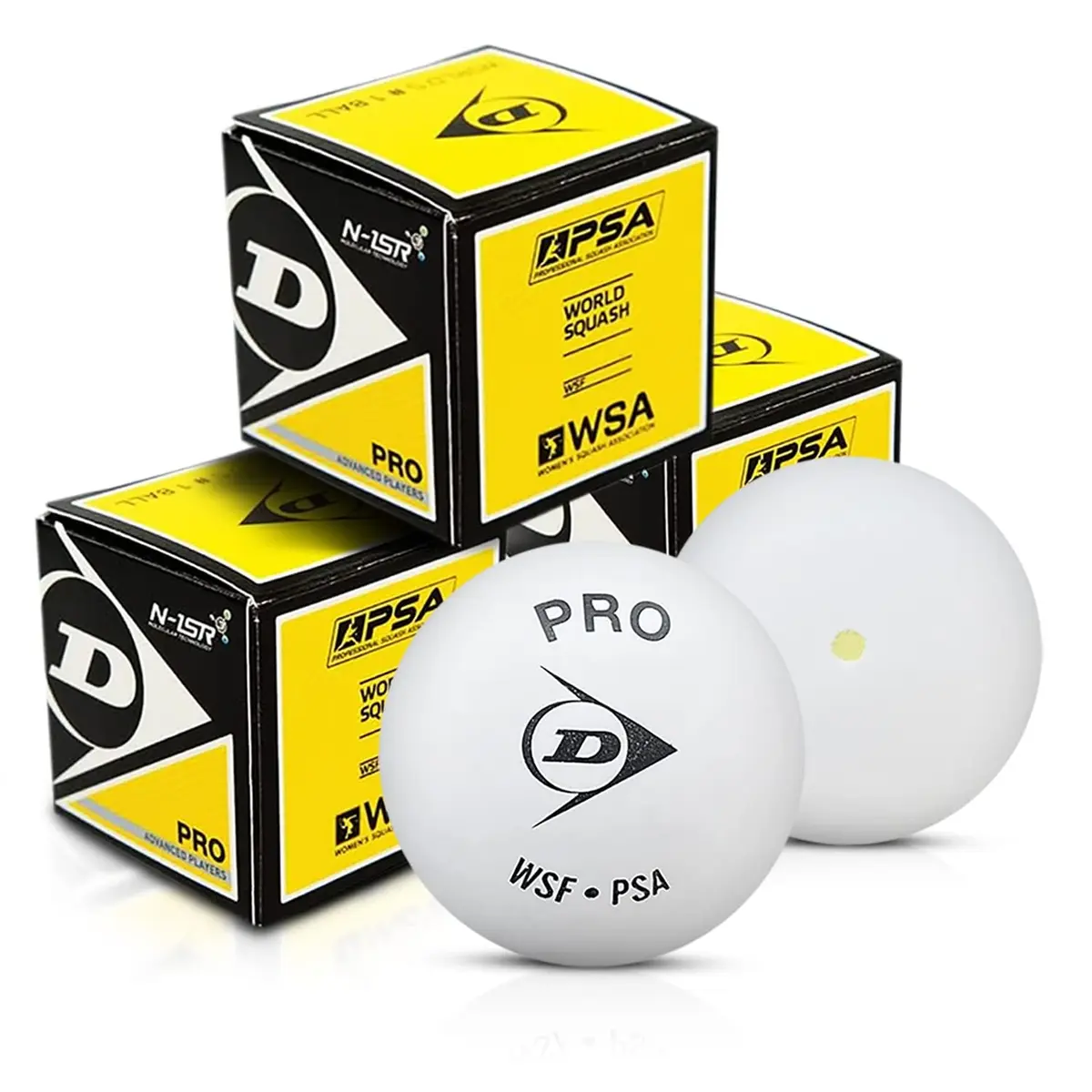 Dunlop White Pro Squash Balls - 3 Pack (40mm) | Official Ball for Gallery Courts - main product image