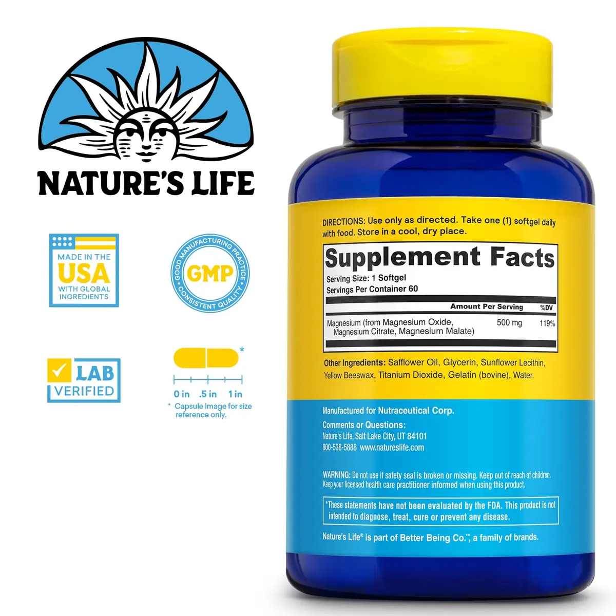 Nature's Life SoftMag 500 mg Magnesium Complex | Bone, Muscle & Heart Support - 60 Softgels (70-120c) - view 2
