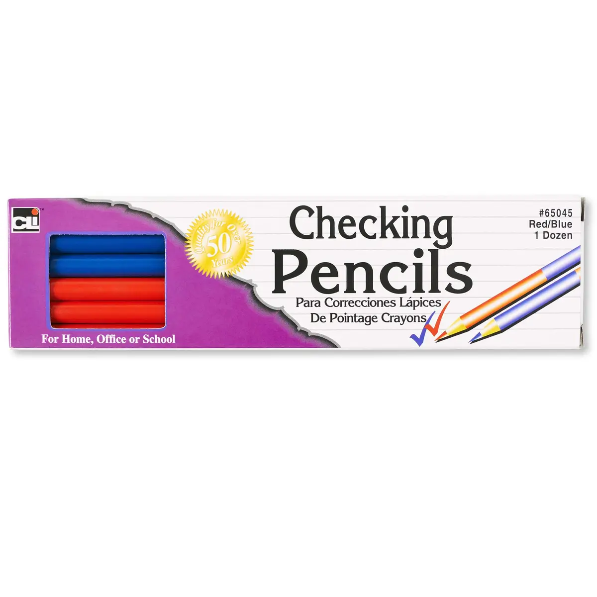 Charles Leonard Checking Pencil, Red & Blue Leads, 12/Box | Double-Sided, Non-Toxic, ASTM-D4236 - main product image