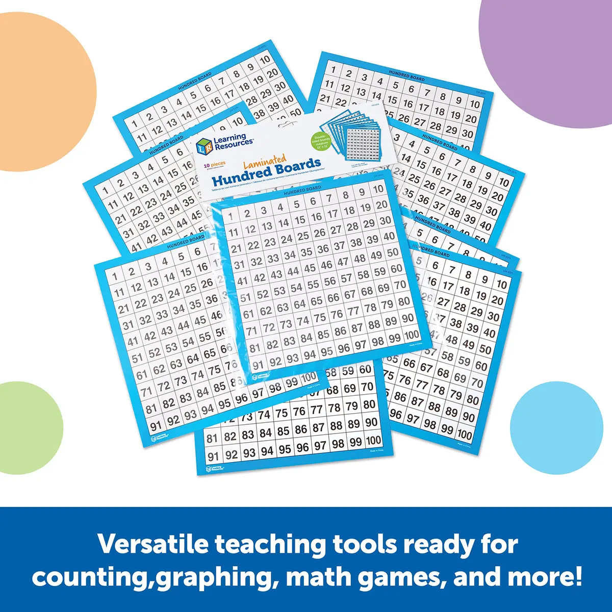 Learning Resources Laminated Hundred Boards, Set of 10 | Reusable Math Tools for Counting & Graphing in India - view 2