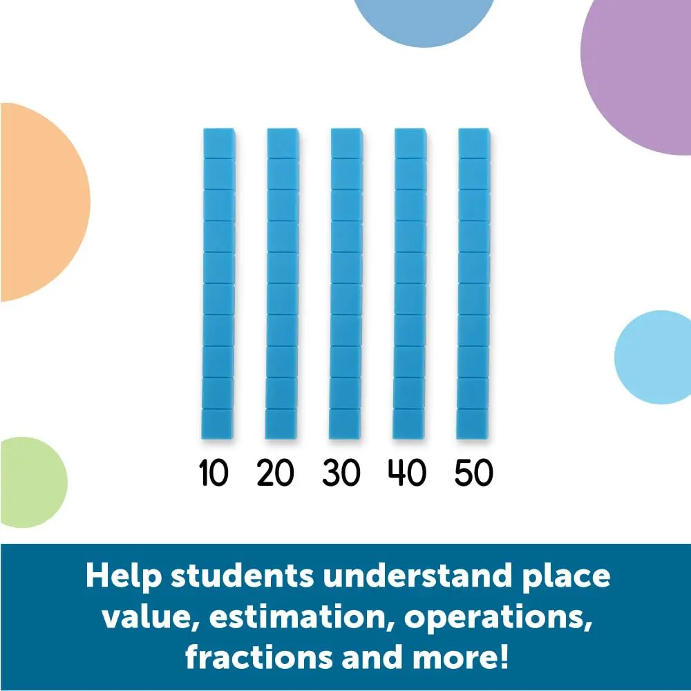 Learning Resources Plastic Base Ten Flats | Durable Math Manipulatives for Ages 6+ — Set / Base Ten Rods - view 4