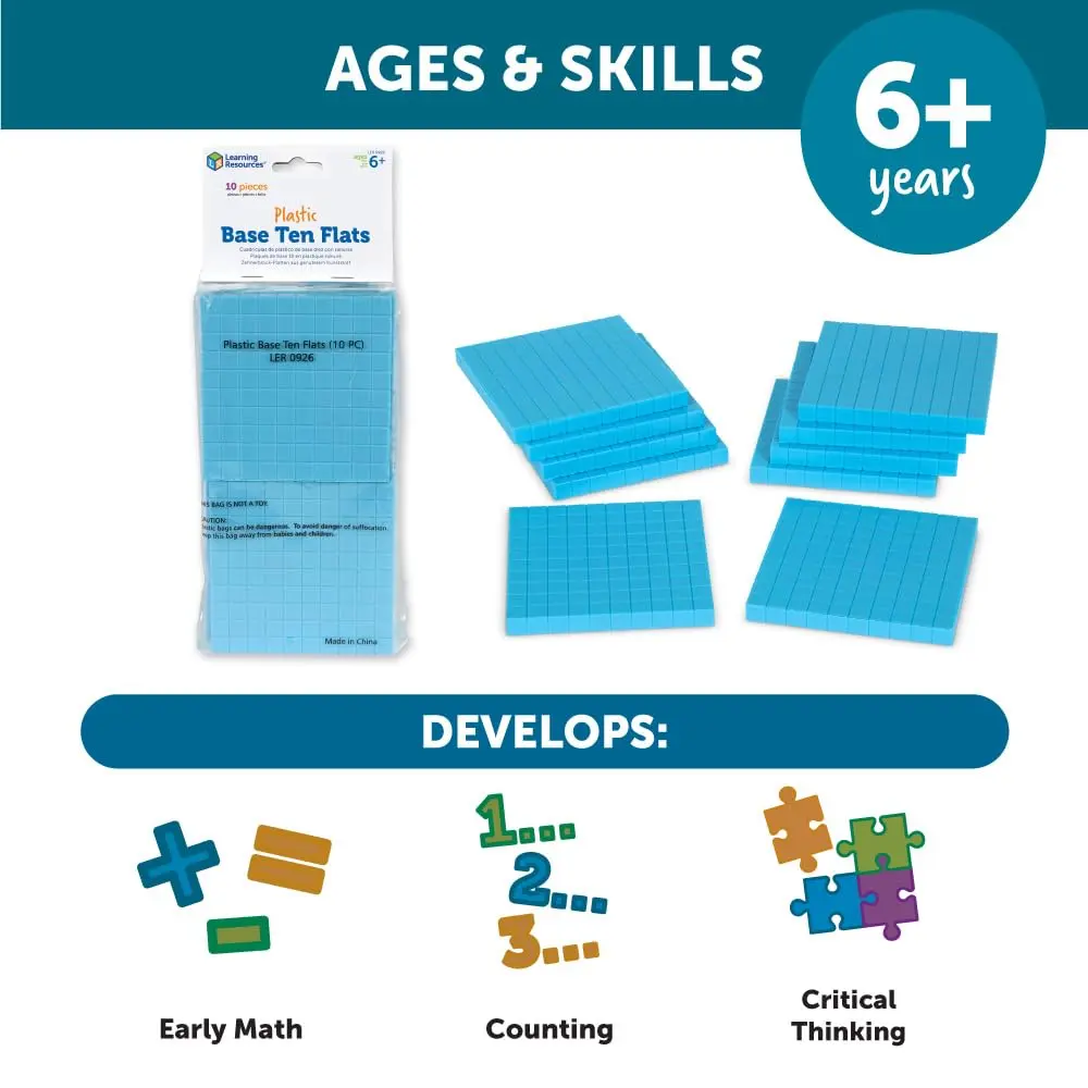 Learning Resources Plastic Base Ten Flats | Durable Math Manipulatives for Ages 6+ - view 6