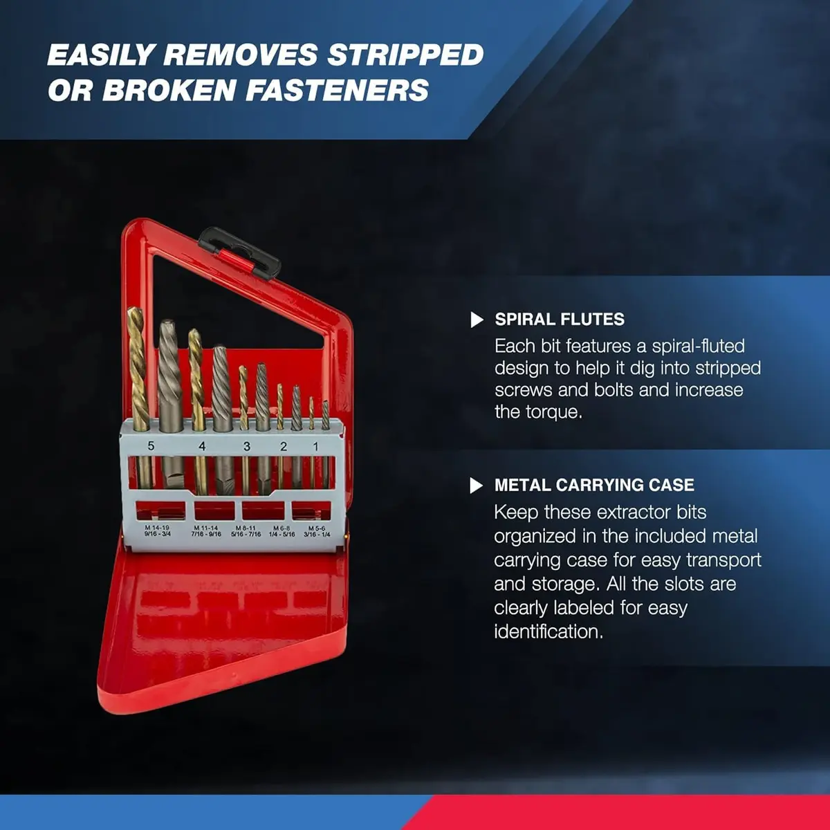 NEIKO Screw-Extractor & Left-Hand Drill Bit Set, 10 Piece | Remove Broken Screws & Bolts with Ease - view 3