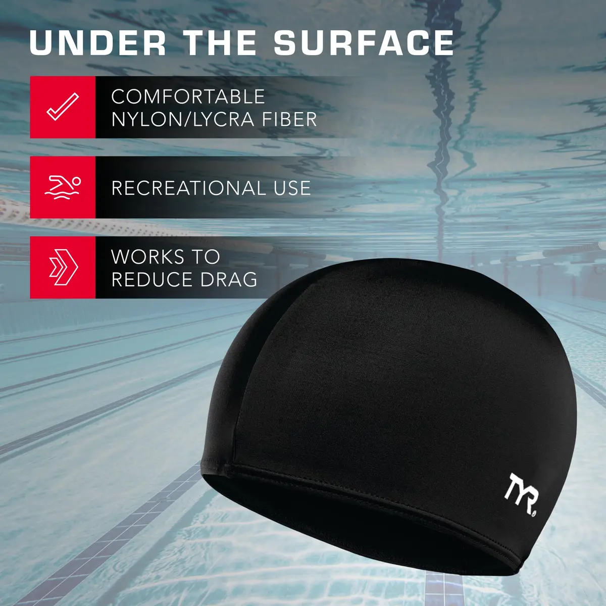 TYR Lycra Fiber Adult Swim Cap for Women and Men - Recreational and Training Cap with UPF 50+ Sun Protection (Royal, One Size) - view 3