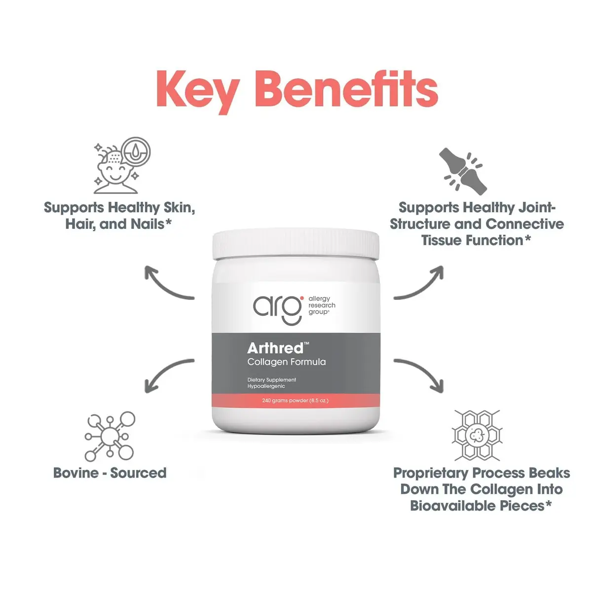 Allergy Research Group Hydrolyzed Collagen Powder 240 g | Supports Skin & Connective Tissue - view 5
