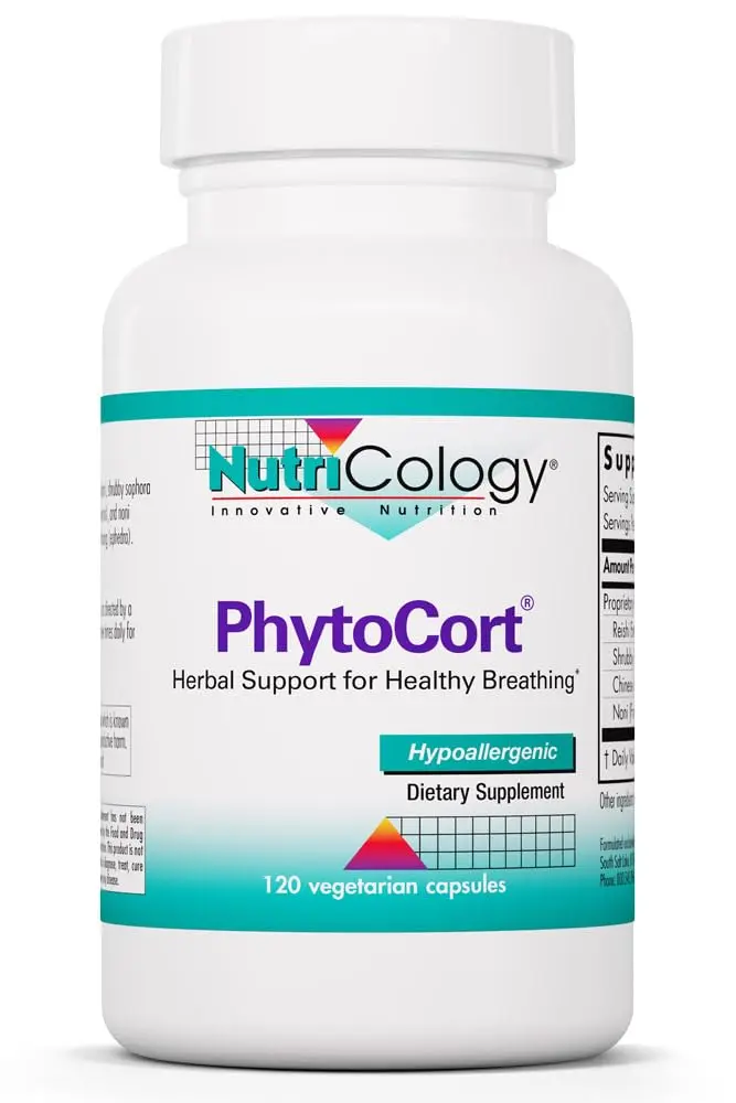 Nutricology PhytoCort Supplement - Respiratory Support, Lung Detox, Herbal Capsules, 120 Count - main product image