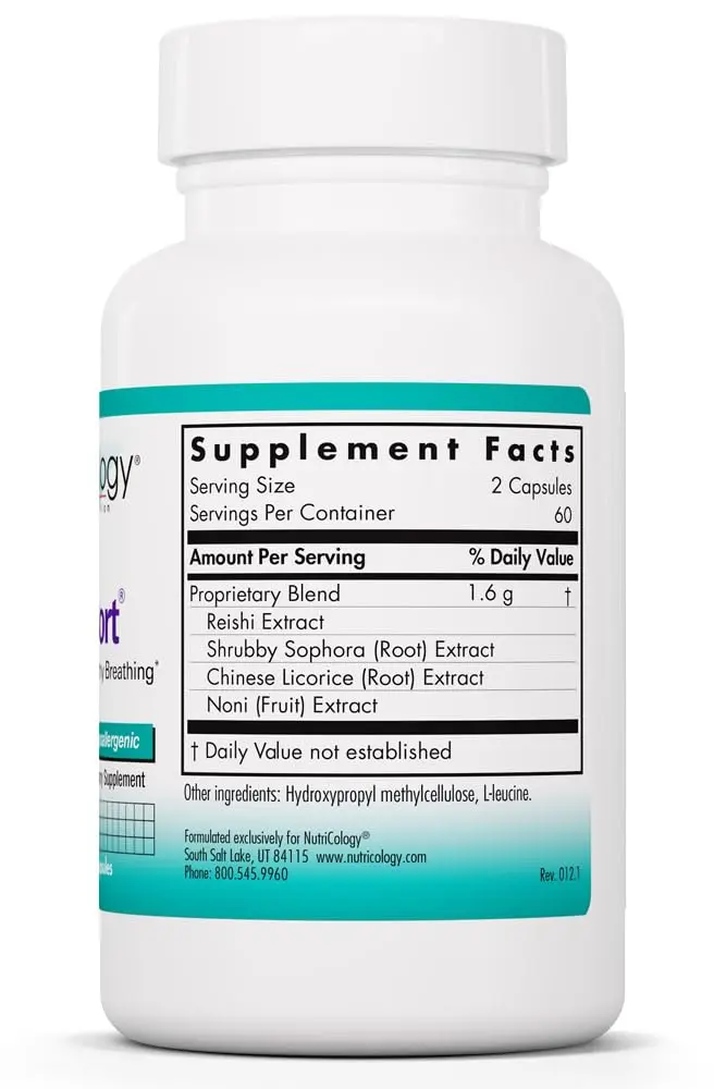 Nutricology PhytoCort Supplement - Respiratory Support, Lung Detox, Herbal Capsules, 120 Count - view 2