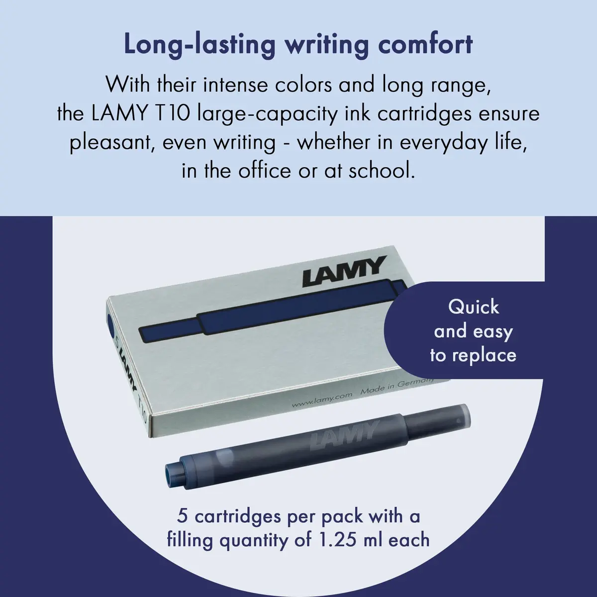 Lamy T10 Ink Cartridges 1.25 ml Blue-Black | Large Capacity for All Lamy Fountain Pens - view 3