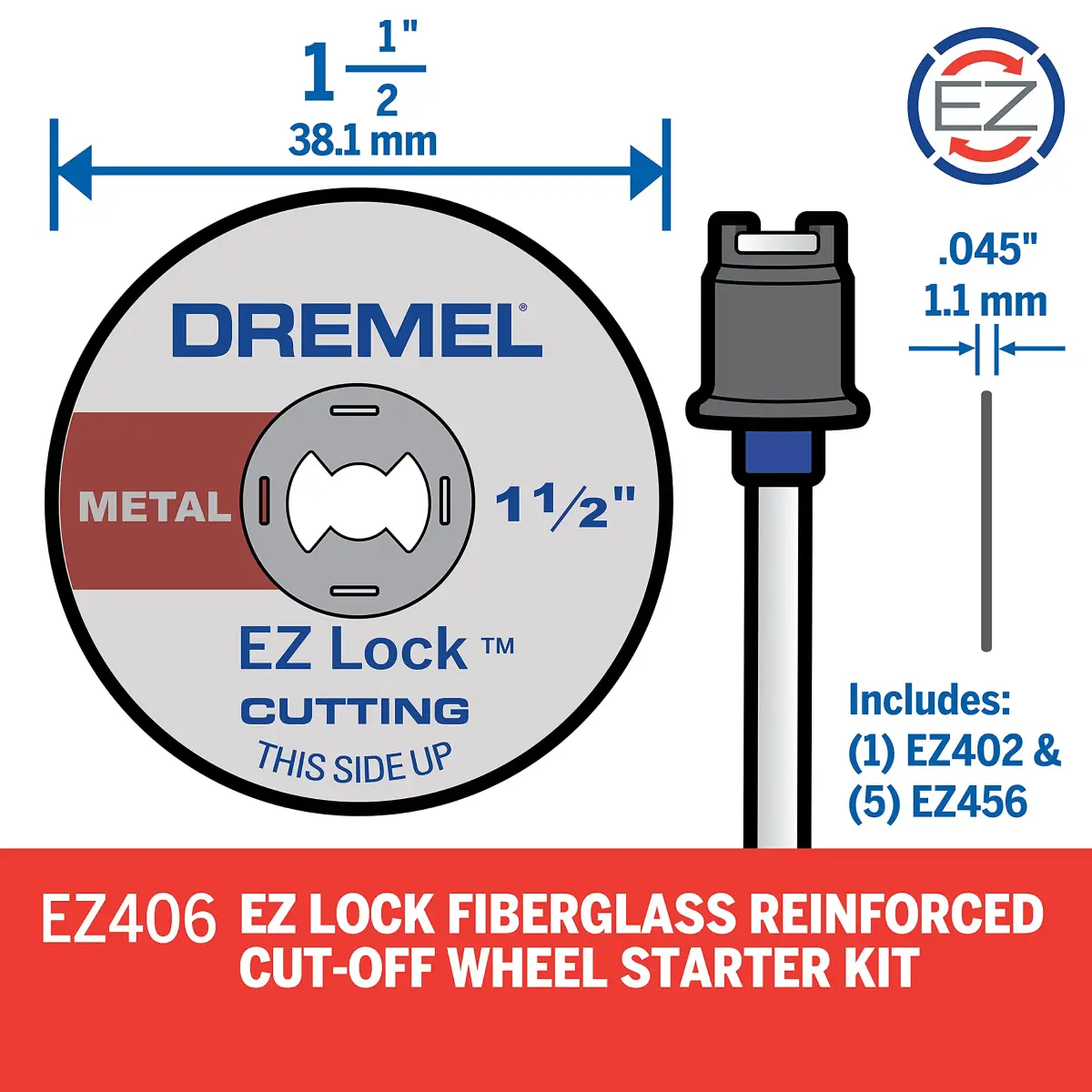 Dremel EZ406-02 EZ Lock Starter Kit 38.1 mm (1.5 Inch) Cutting Wheels with Mandrel | Durable Fiberglass Reinforced Metal Cutting - view 2