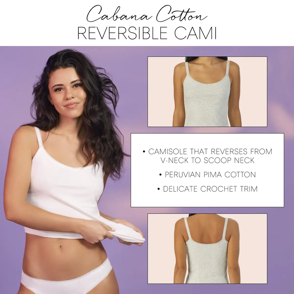 OnGossamer Womens Cabana Cotton Camisole Black Small | Reversible Cotton Layering Essential - view 3