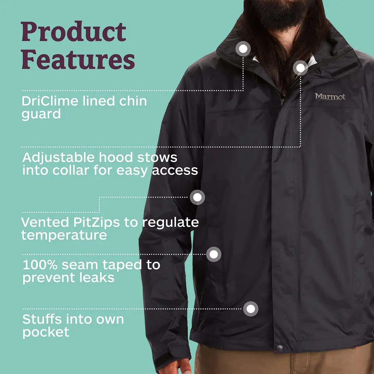 Marmot Men’s PreCip Jacket | Lightweight Waterproof Shell for Men in Small - view 6