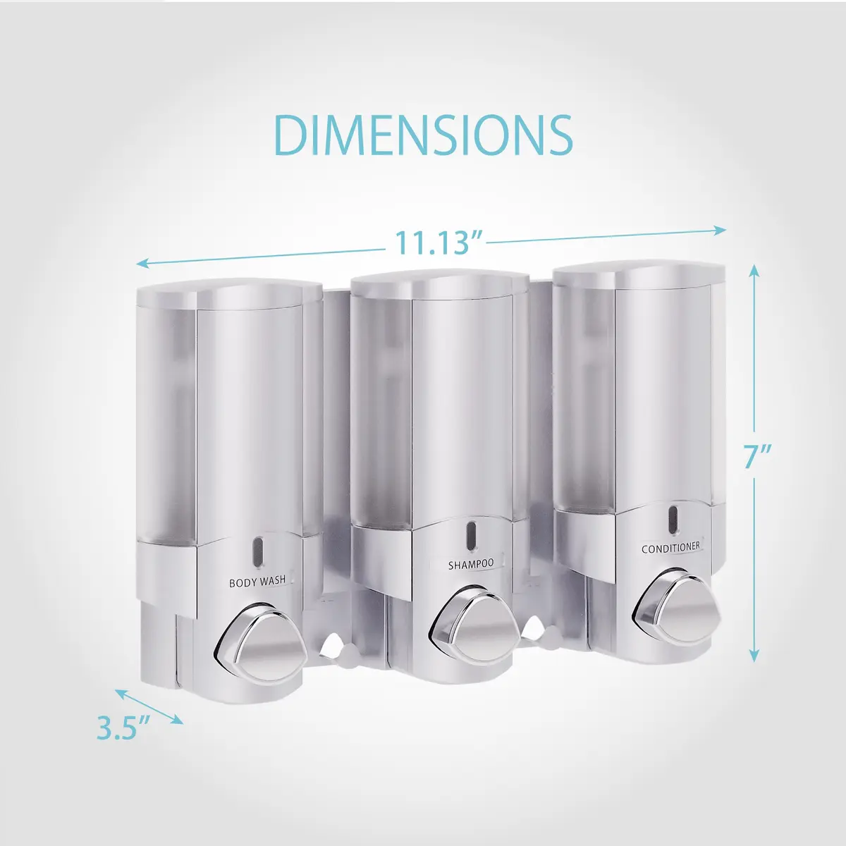 Better Living Aviva Wall Mount Shower Dispenser, 3 x 11 oz, Satin Silver | 3 Chamber, Waterproof ABS - view 3
