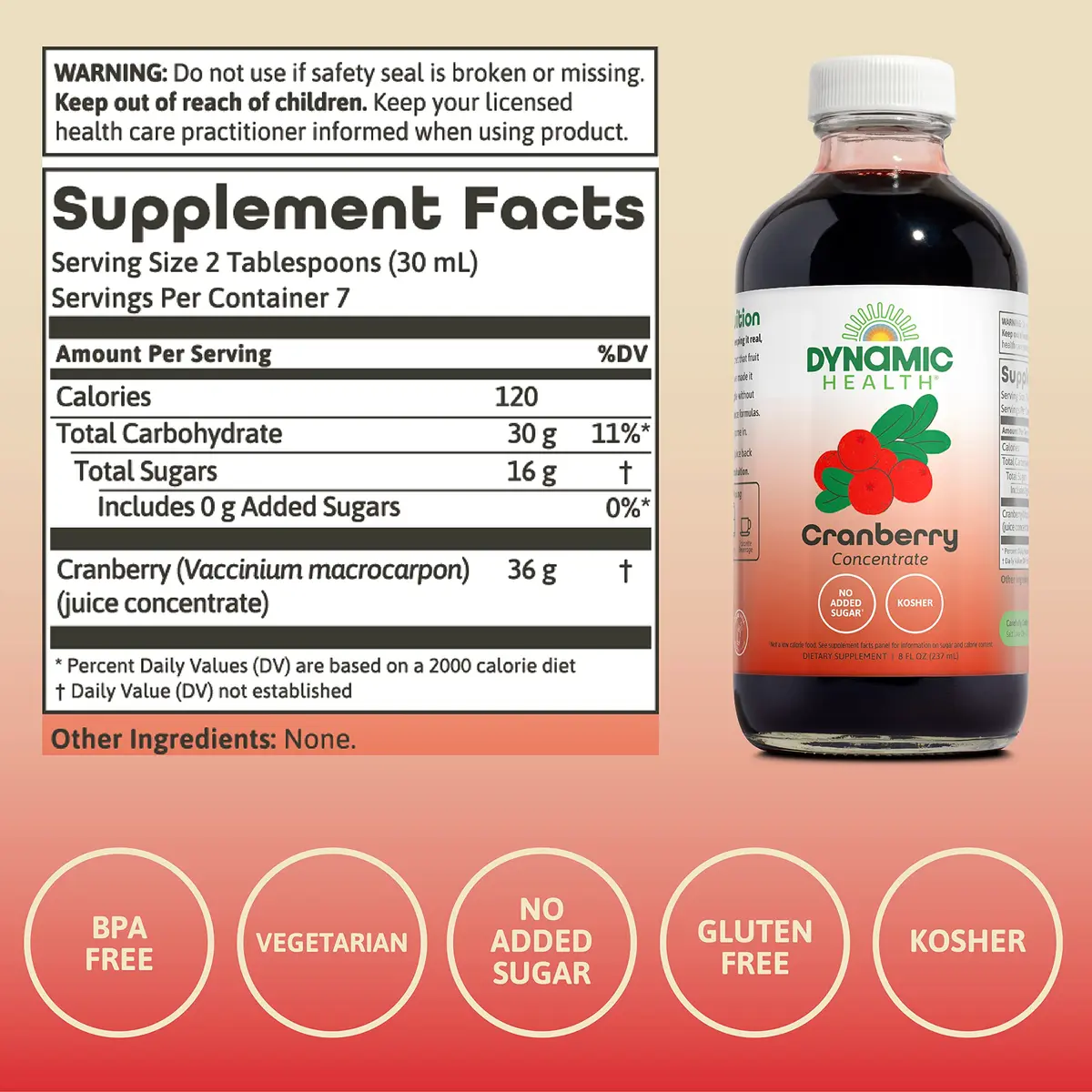 Dynamic Health 100% Cranberry Juice Concentrate, 8 fl oz | Antioxidant & Urinary Support, No Added Sugar - view 2