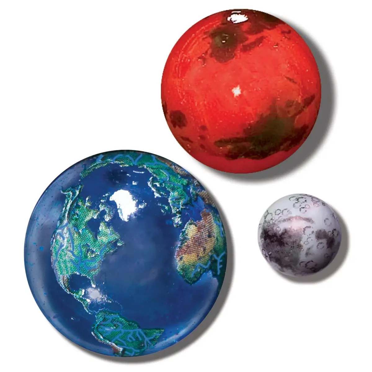 Shasta Visions Earth, Mars, and Moon to Scale Box Set | Glass Spheres at 1:300 Million Scale - view 3