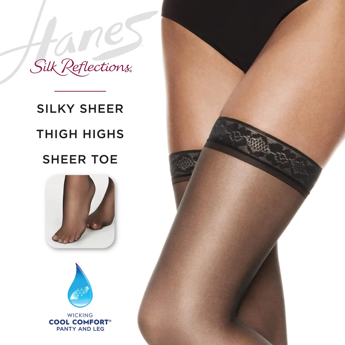 Hanes Silk Reflections Sheer Toe Thigh Highs Size EF | Silky Sheer Finish, Stay-Put Band, Sheer Toe (70-120 chars) - view 4