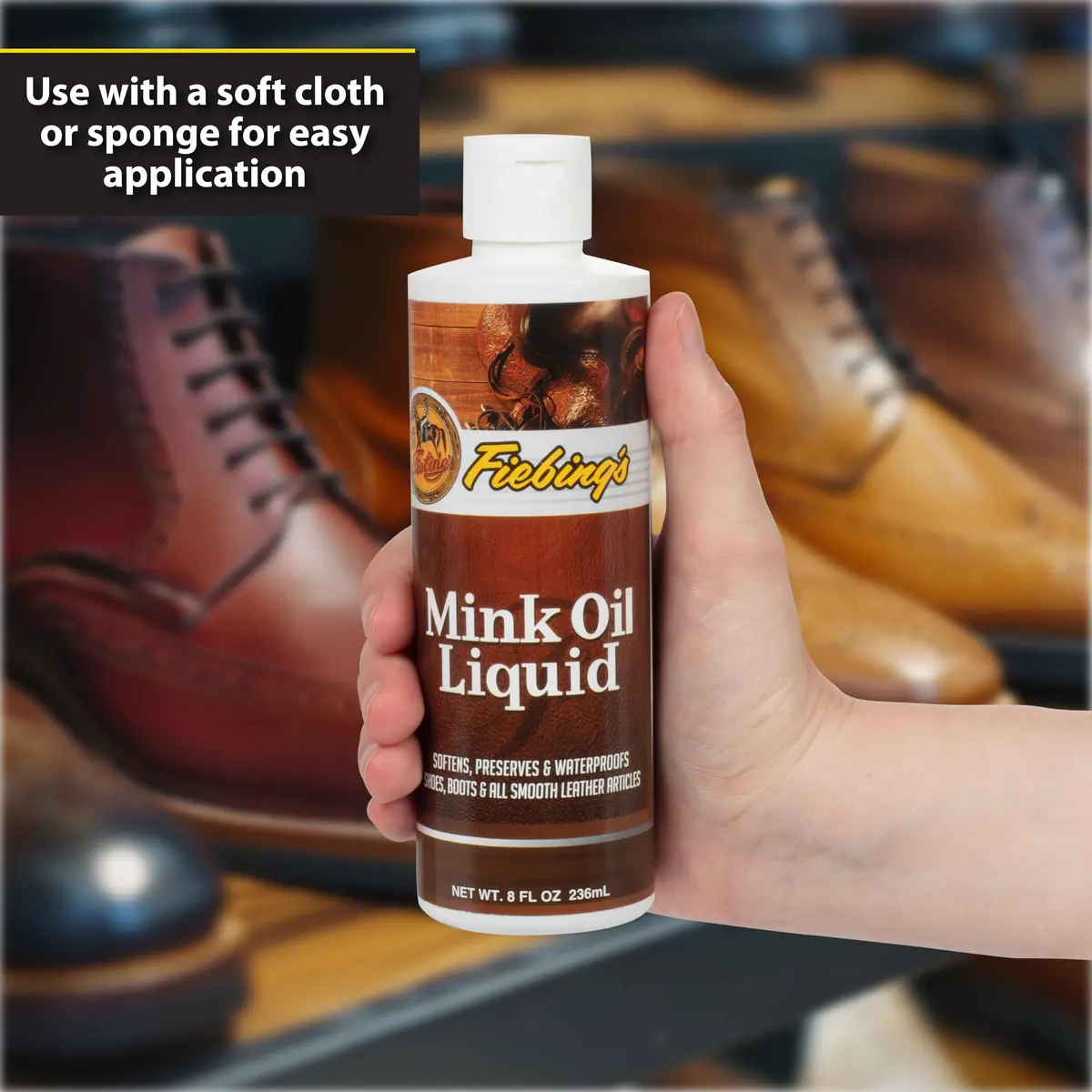 Fiebing's Liquid Mink Oil for Leather Boots 8 oz | Waterproof Leather Conditioner & Cleaner - view 5