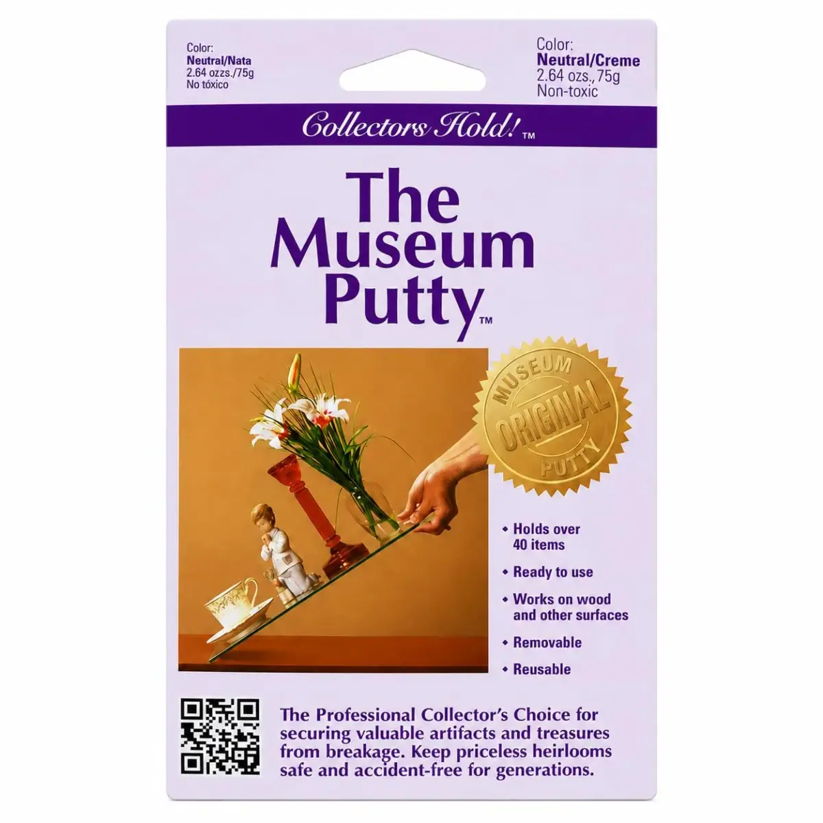 Quakehold! Museum Putty Neutral/Crème 2.64 oz (75 g) | Secures Antiques & Decor - main product image
