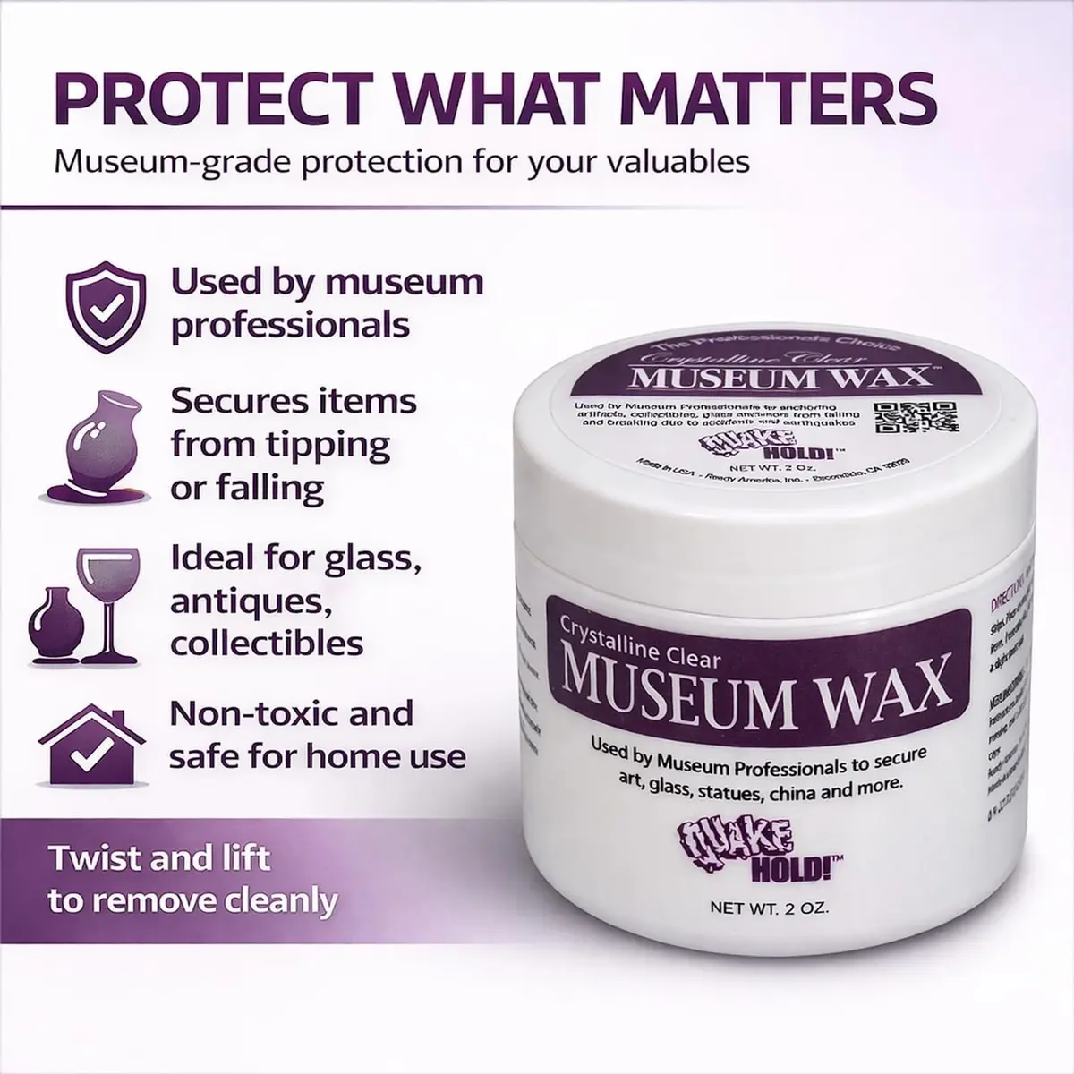 QuakeHold! Museum Wax Clear Adhesive 2 oz (56.7 g) | Secure Antiques & Collectibles - view 5