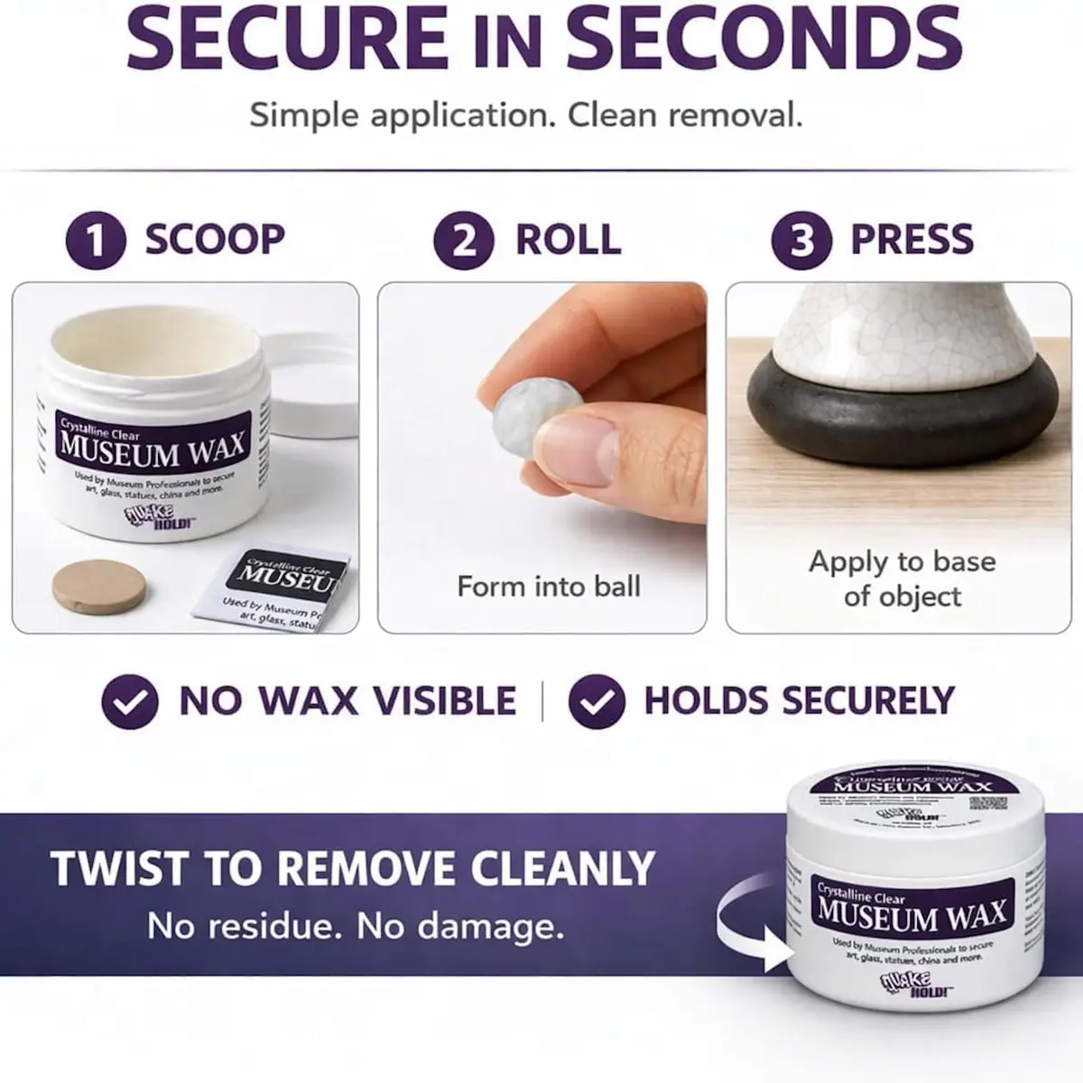 QuakeHold! Museum Wax Clear Adhesive 2 oz (56.7 g) | Secure Antiques & Collectibles - view 6